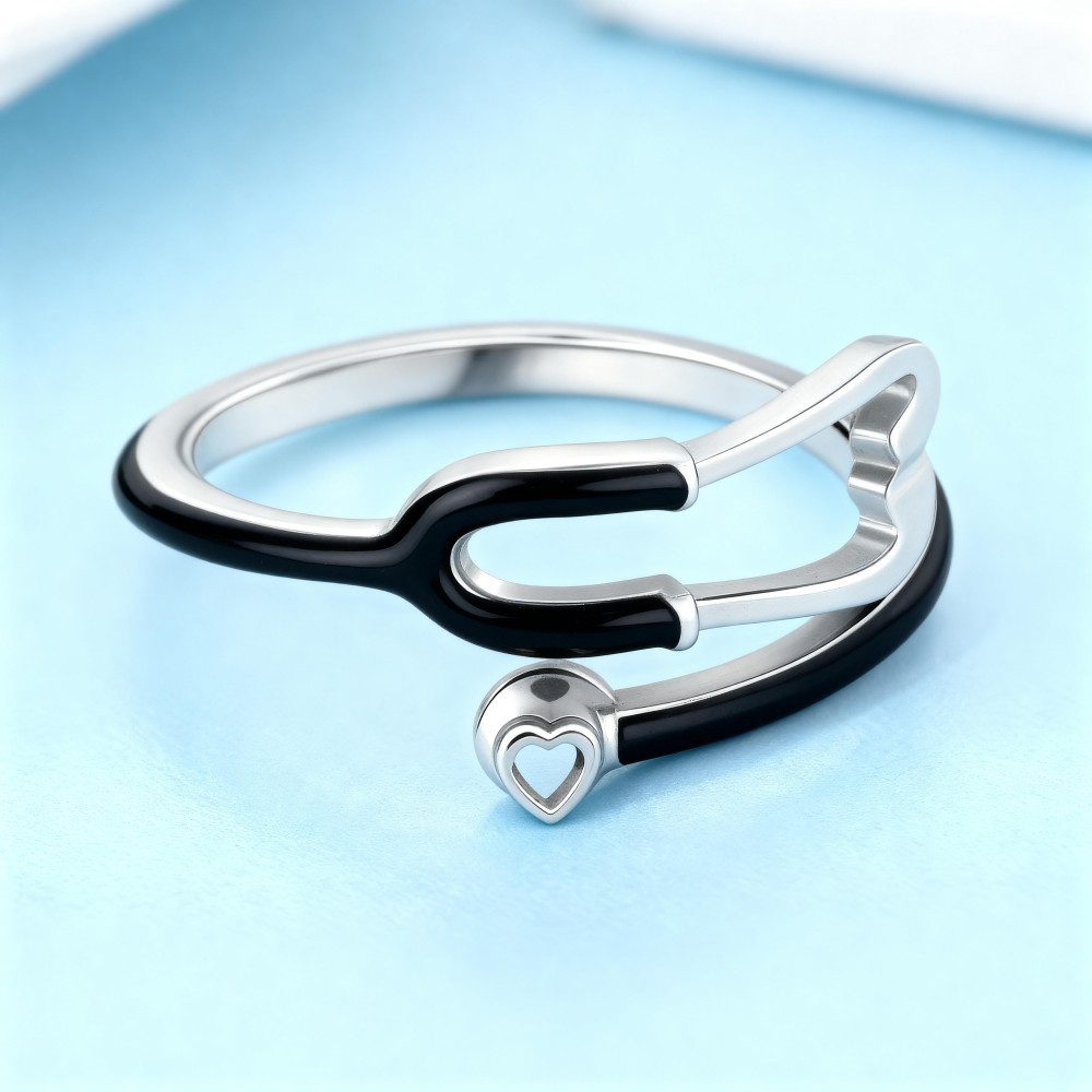 Custom Enamel Stethoscope Ring with Birthstone �C Personalized Nurse Appreciation Gift for Medical Nurses & Doctors & Students