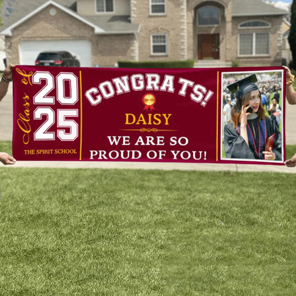 Congrats Class of 2025 Banner With Custom Image, Quotes & School Name Can Be Changed
