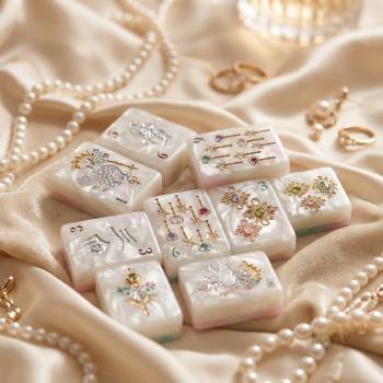 2026Luxury American Mahjong Set 160 Pearl Acrylic Tiles Royal Crown Jewel Gemstone Theme