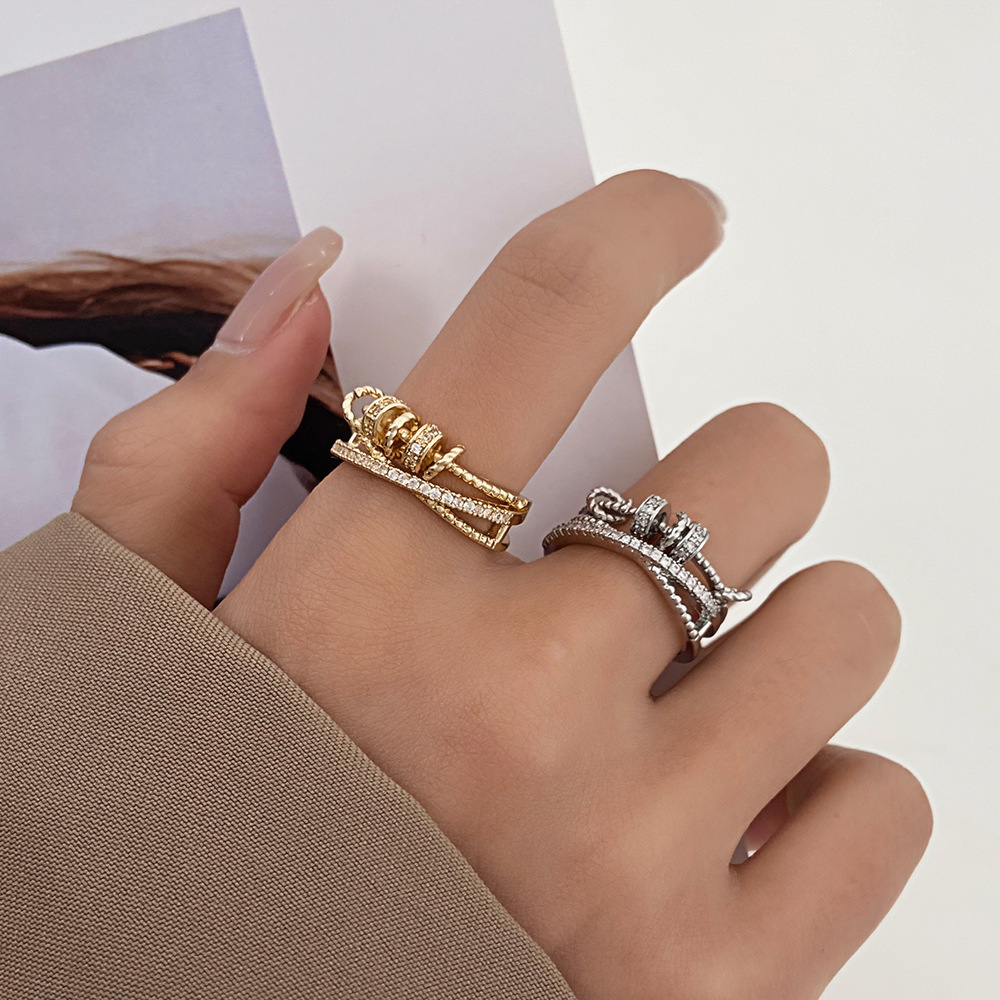 Stylish Fidget Anxiety Ring for Women Adjustable Spinner Ring with Zircon Accents for Stress Relief