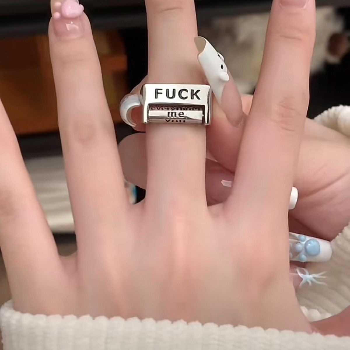"Oppose/Love Everything" Statement Ring Adjustable Statement Ring Punk-Style Flip Ring Adjustable Flipping Swear Word Ring