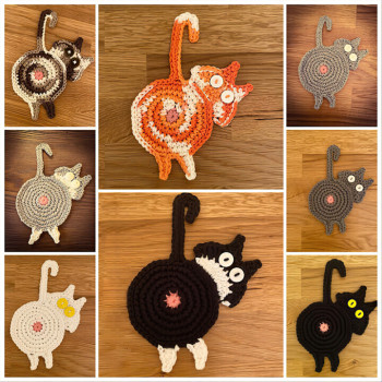 Handmade Crochet Cat Coasters Handcrafted Whimsical Animal Drink Protectors Artisan Hand-Knitted Mats for Feline Fun Gift for Cat Lovers