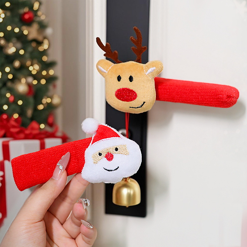Four-piece Set Festive Christmas Door Handle Covers Decorative Knitted Handle Protectors Santa, Reindeer & Tree Decorations