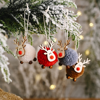 Cute Reindeer Pom-Pom Ornaments Set Adorable Wool Felt Reindeer Hanging Decoration Set of 4 Fluffy Reindeer Christmas Tree Ornaments