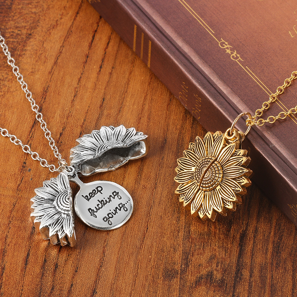 Personalized Sunflower Locket Keychain Custom Engraved Inside Neckalce Keep Going Sunflower Jewelry