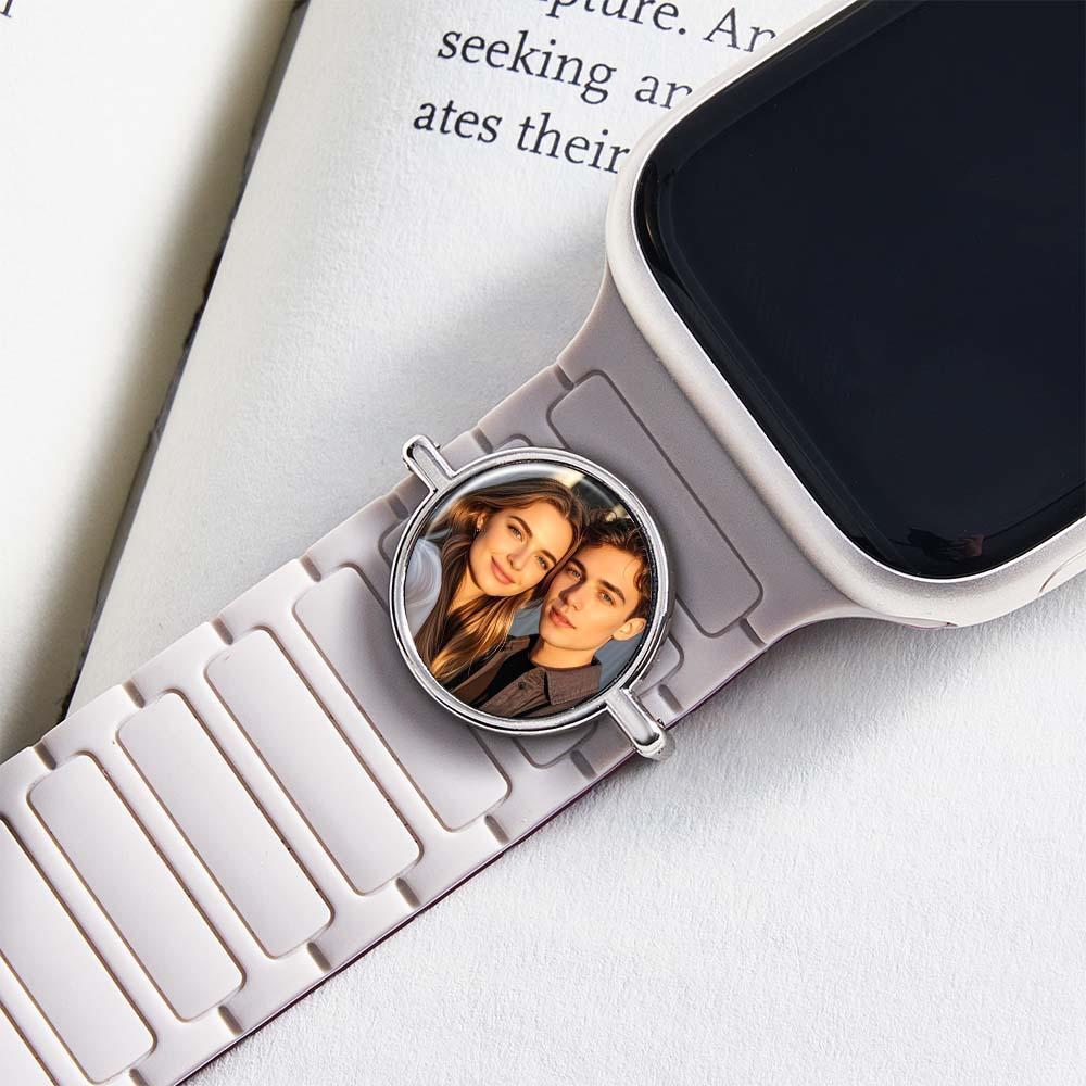 Custom Photo Engraved Watch Strap Charm - Personalized Smartwatch Beaded Accessory