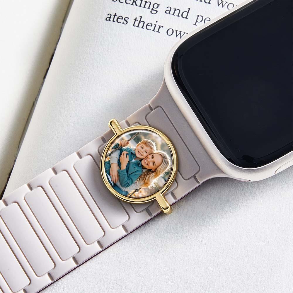 Custom Photo Engraved Watch Strap Charm - Personalized Smartwatch Beaded Accessory