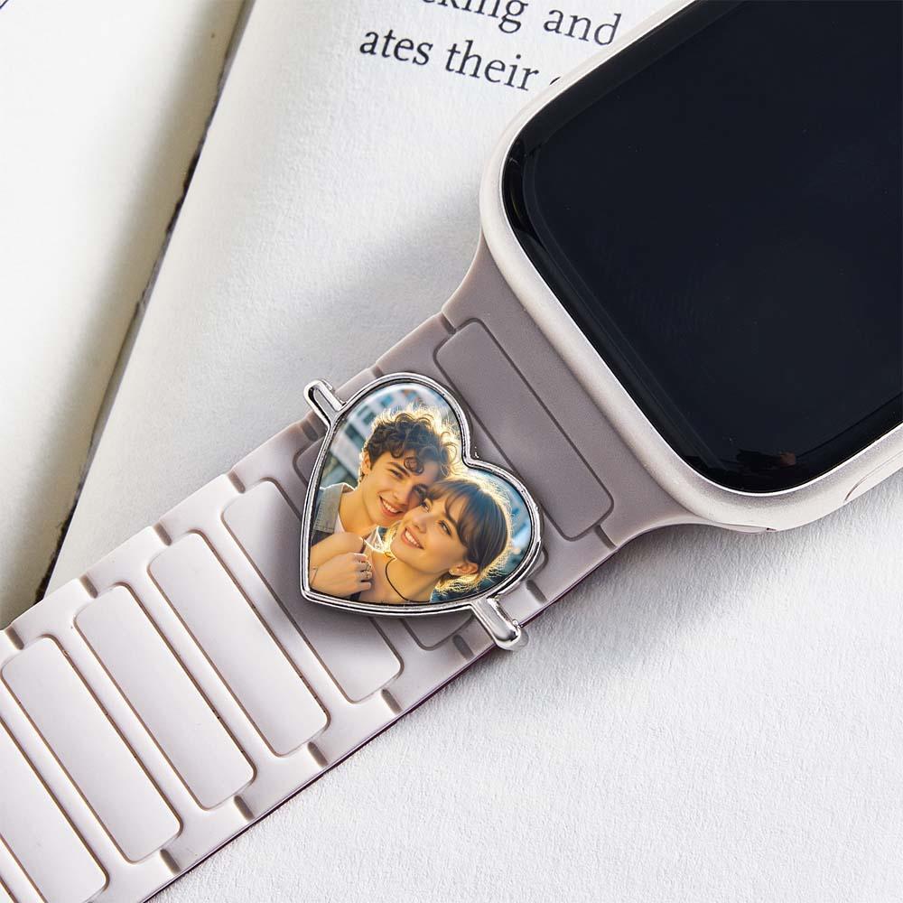 Custom Photo Engraved Watch Strap Charm - Personalized Smartwatch Beaded Accessory