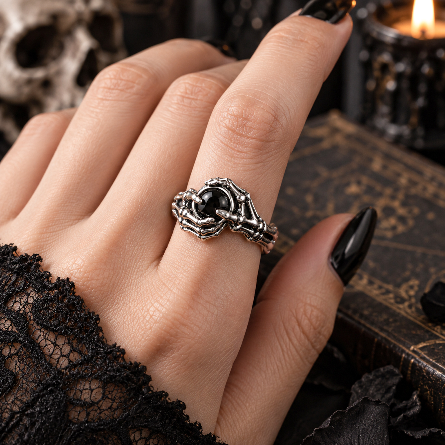 Personalized Skull Photo Projection Ring – Custom Picture 3D Carved 925 Sterling Silver Skull & Bones