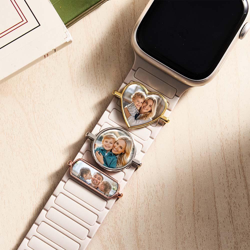 Custom Photo Engraved Watch Strap Charm - Personalized Smartwatch Beaded Accessory