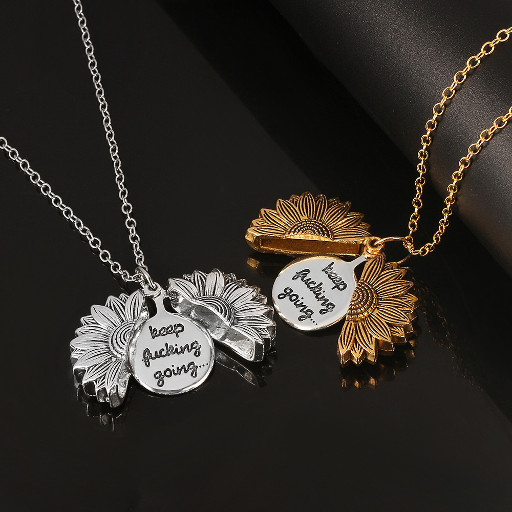 Personalized Sunflower Locket Keychain Custom Engraved Inside Neckalce Keep Going Sunflower Jewelry
