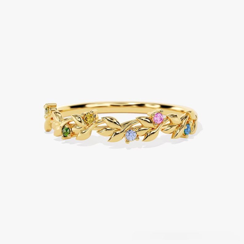 Personalized Mothers Ring With 1 To 5 Birthstones Custom Family Birthstone Ring Personalized Floral Engraved Mother's Day Gifts