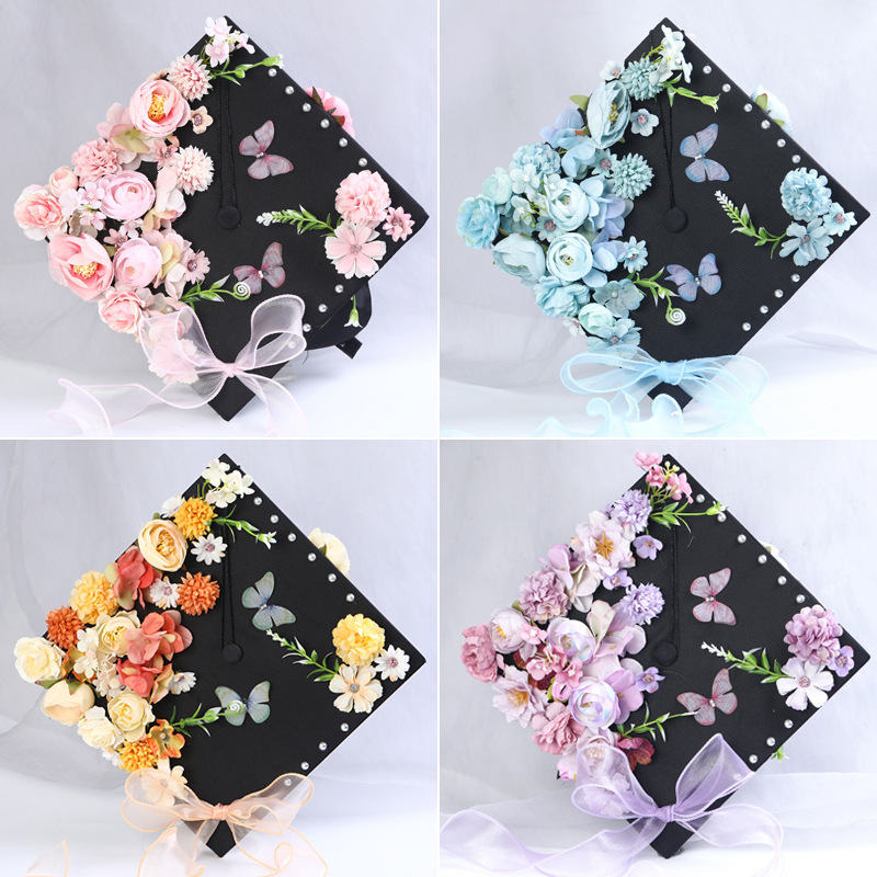 Personalized Name Floral Graduation Cap Custom Pearl Letter Mortarboard Topper Graduation Ceremony Gift for Students