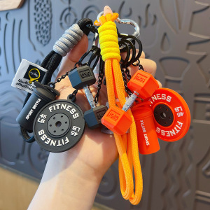 Creative Fitness Keychain Set With Dumbbell Weight Plate And Shaker Bottle Charms Sports Theme Paracord Wristlet Keychain For Gym Lovers