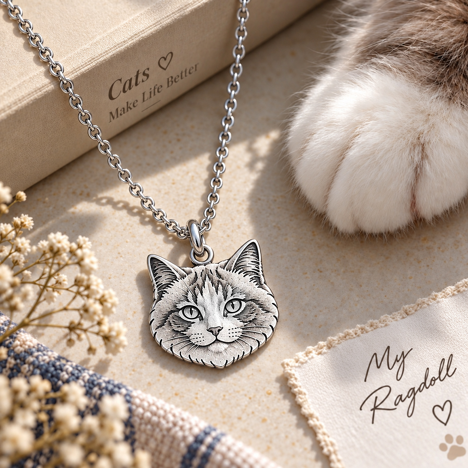 Personalized 925 Sterling Silver 3D Relief Pet Head Charm Necklace Custom Dog Cat Portrait Pendant Gift For Pet Lovers