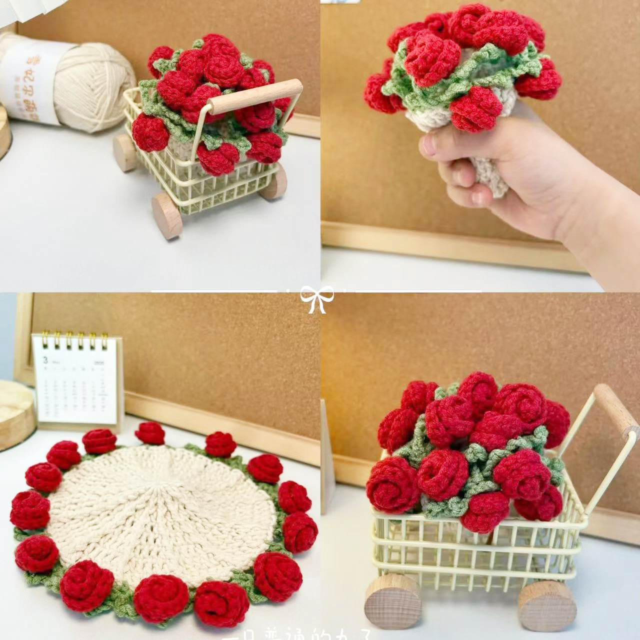 Mother's Day Gifts Handmade Crochet Rose Bouquet Coaster Set Transformable Floral Coaster & Home Decor Unique Eco-Friendly Gift