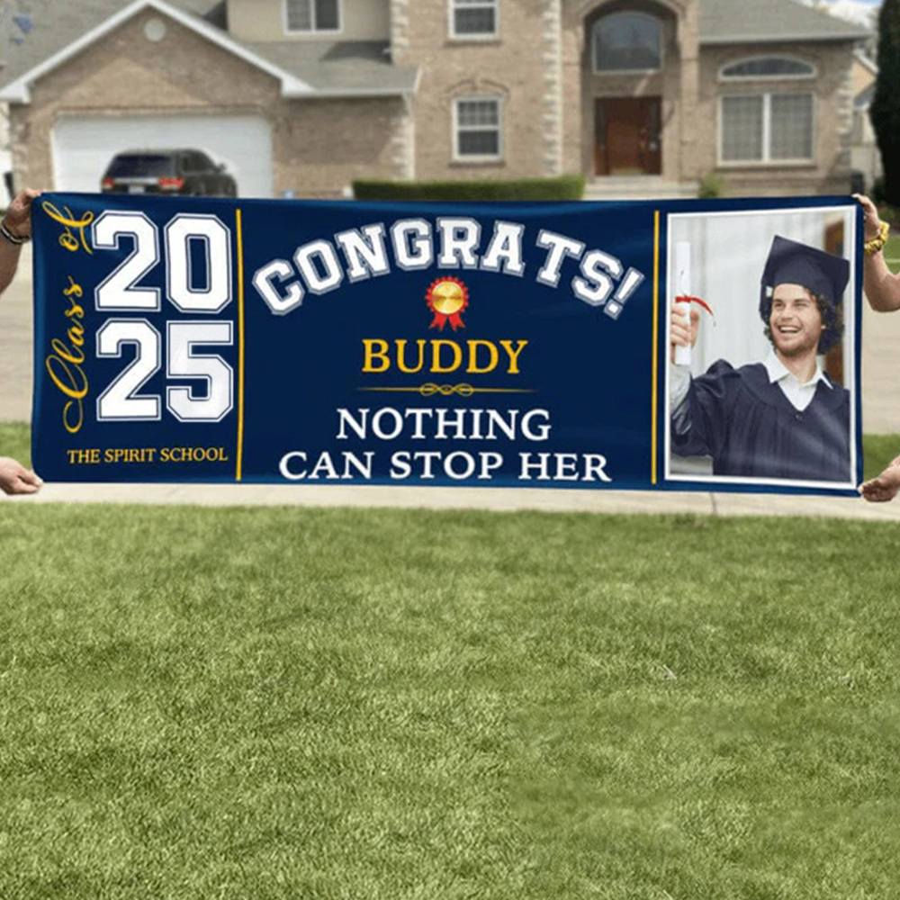 Congrats Class of 2025 Banner With Custom Image, Quotes & School Name Can Be Changed