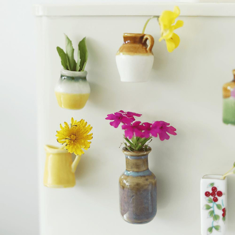 Mother's Day Gift Magnetic Ceramic Fridge Magnet Jingdezhen Ceramic Vase Fridge Magnet Mini Ceramic Flower Vase Fridge Magnet