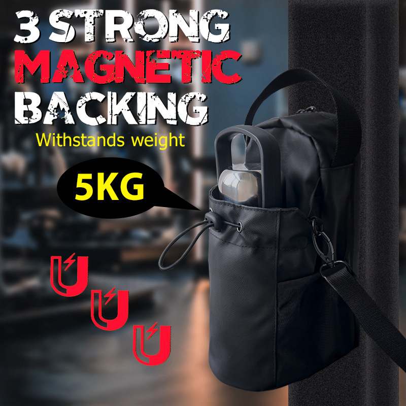 Magnetic Gym Water Bottle Bag 3 Magnet Hands Free Fitness Pouch Secure Workout Organizer Phone Key Card Storage