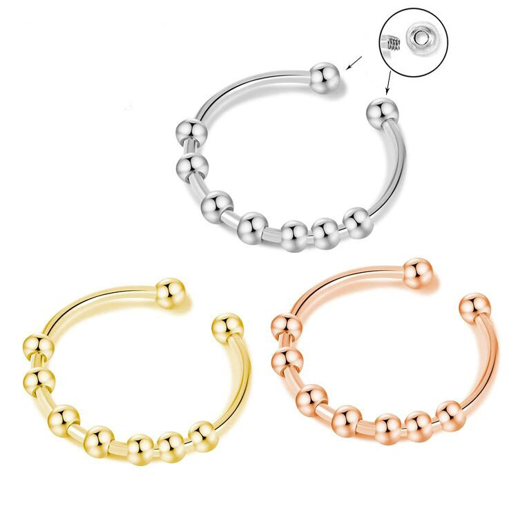 Stylish Fidget Ring Stainless Steel Beaded Anxiety Ring Worry Bead Fidget Ring Unisex Anti-Anxiety Ring