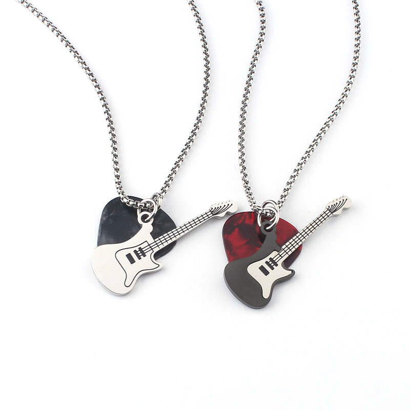 Electric Guitar & Pick Pendant Necklace Rock & Roll Guitar Pick Necklace, Stylish Guitar Pendant Jewelry, Musician Gift