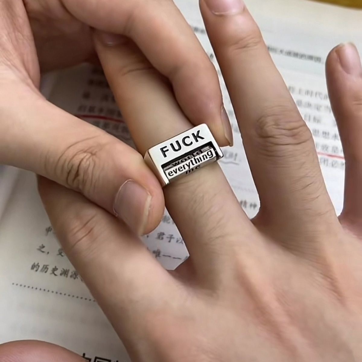 "Oppose/Love Everything" Statement Ring Adjustable Statement Ring Punk-Style Flip Ring Adjustable Flipping Swear Word Ring