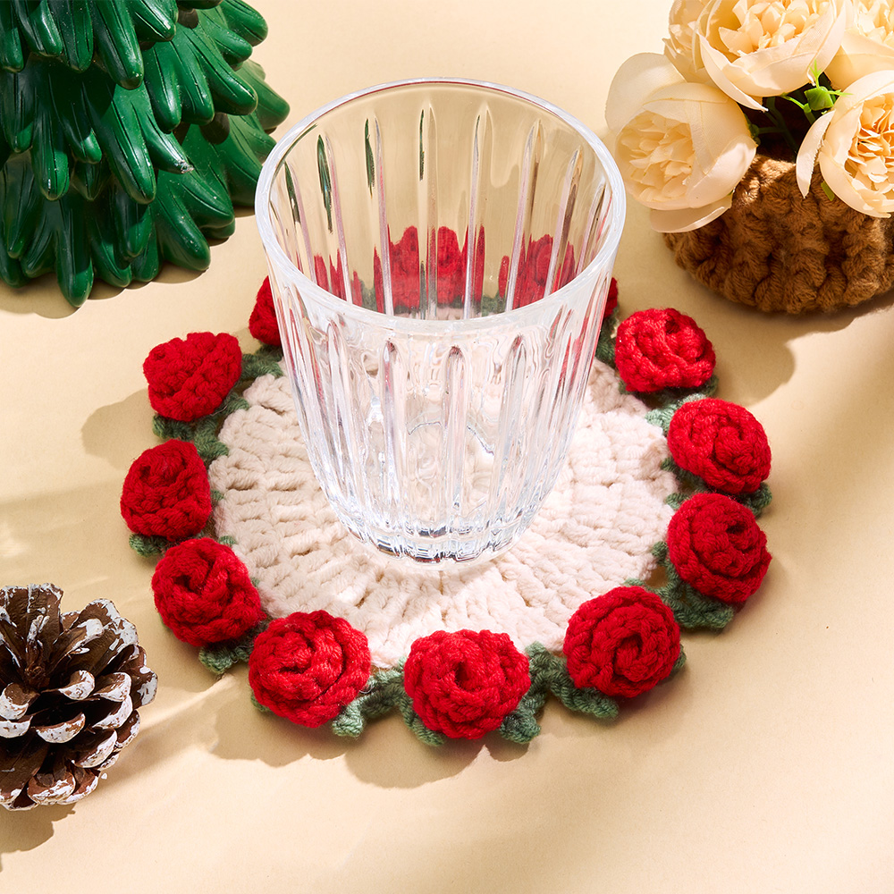 Christmas Gifts Handmade Crochet Rose Bouquet Coaster Set Transformable Floral Coaster & Home Decor Unique Eco-Friendly Gift