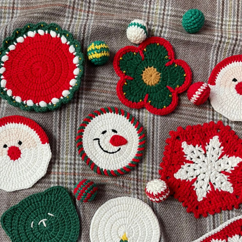 Handmade Crochet Christmas Coasters Artisan-Made Holiday Crochet Decorations with Holiday Cheer Christmas Decorations