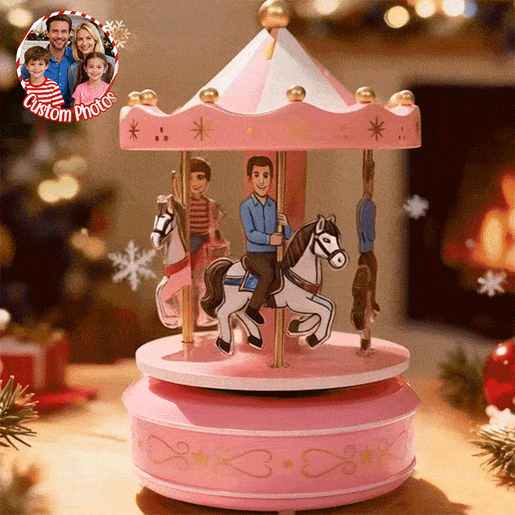 Custom Portrait Carousel Music Box Ornament Family Member Desktop Decoration Gift For Family - namenecklace