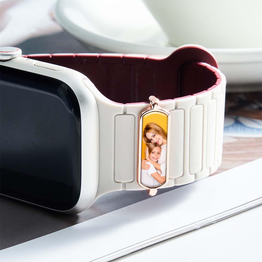 Custom Photo Engraved Watch Strap Charm - Personalized Smartwatch Beaded Accessory