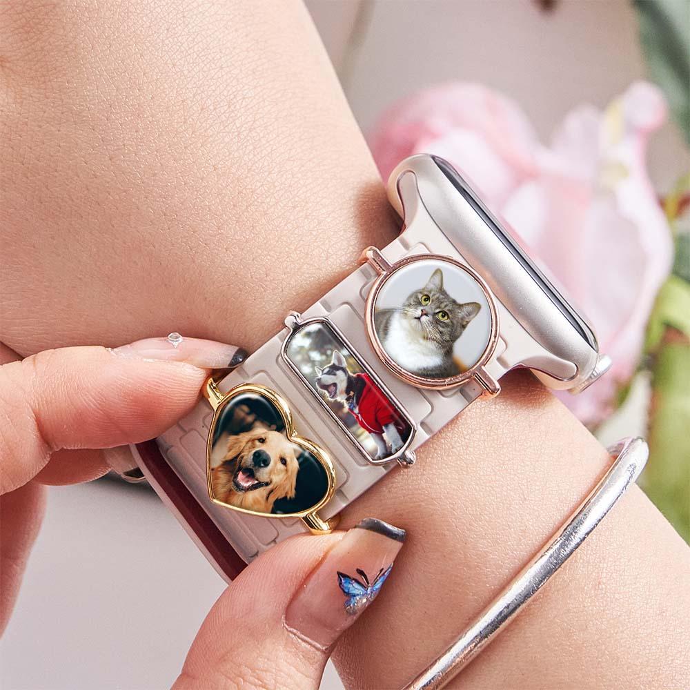 Custom Photo Engraved Watch Strap Charm - Personalized Smartwatch Beaded Accessory