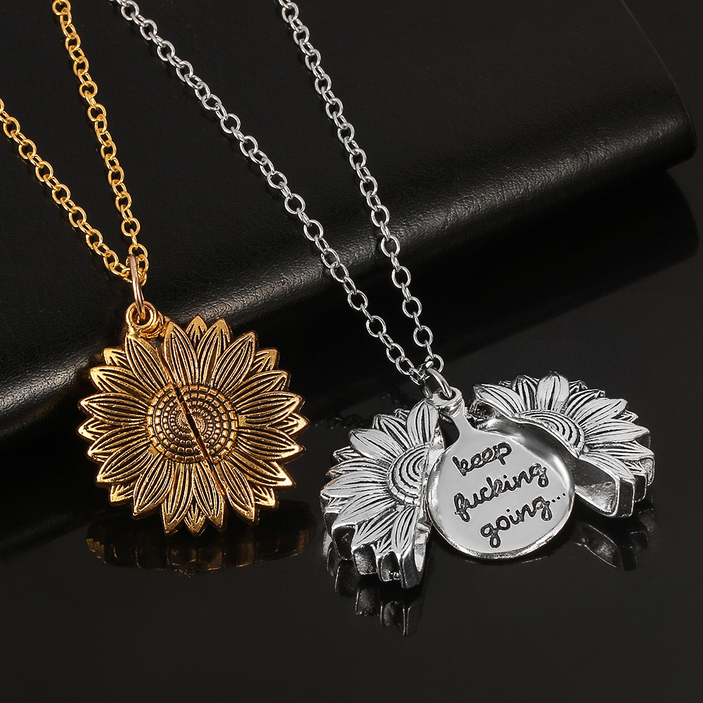 Personalized Sunflower Locket Keychain Custom Engraved Inside Neckalce Keep Going Sunflower Jewelry