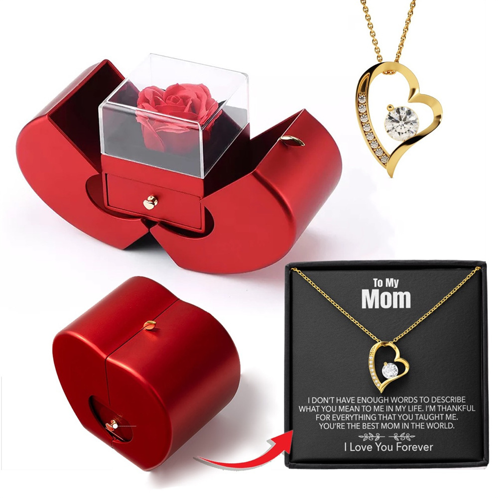 Mother's Day Gifts Preserved Real Rose with Sparkling Diamond To My Mom Necklace with Luxurious Preserved Real Rose Box and Message Card