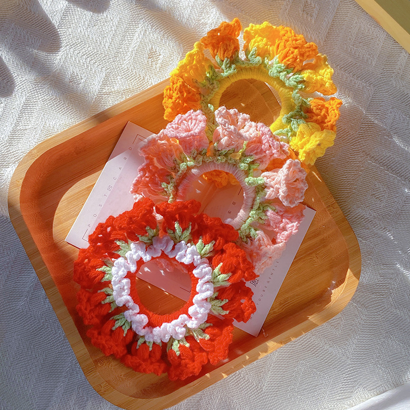 Gifts for Mom Hand-Woven Lily Of The Valley Wool Large Intestine Hair Ring High Elastic Ponytail Hair Ring