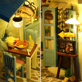 "Sea Breeze" Mediterranean DIY Book Nook Kit LED Lighted Wooden Bookshelf Insert & 3D Puzzle Family Gifts