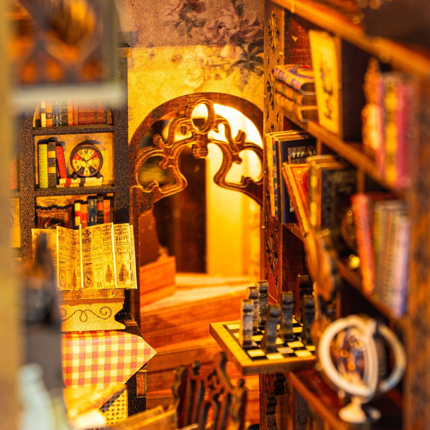 Enchanted Library Book Nook DIY Kit Magical Bookshelf Insert with LED Light & Miniature Details