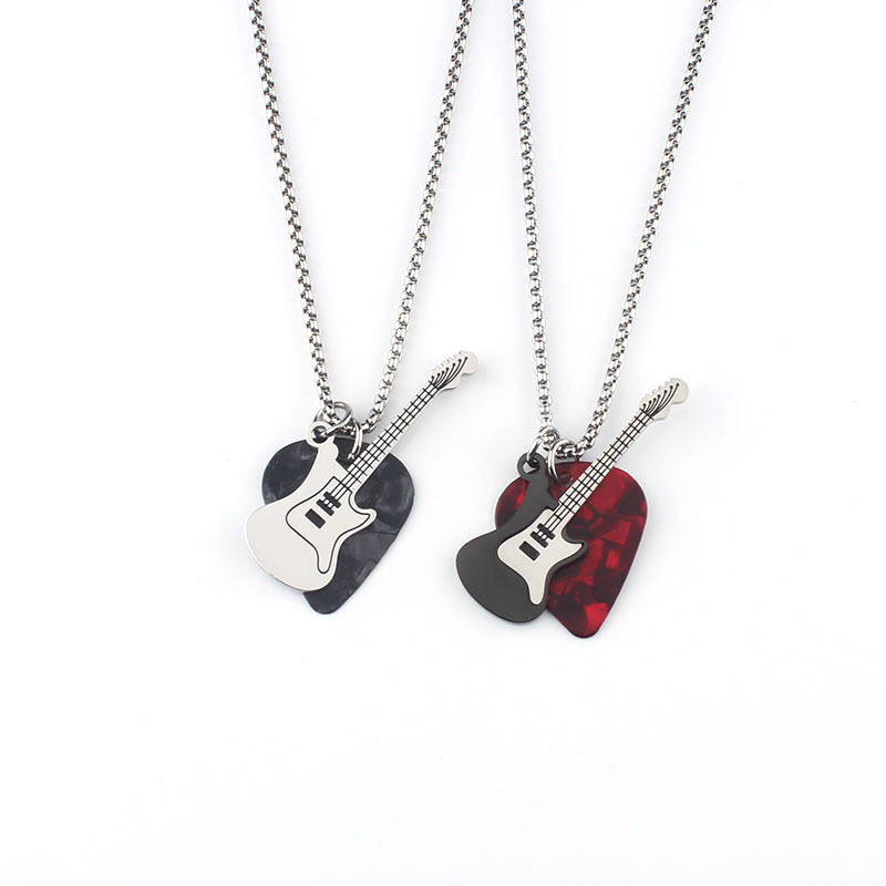 Electric Guitar & Pick Pendant Necklace Rock & Roll Guitar Pick Necklace, Stylish Guitar Pendant Jewelry, Musician Gift