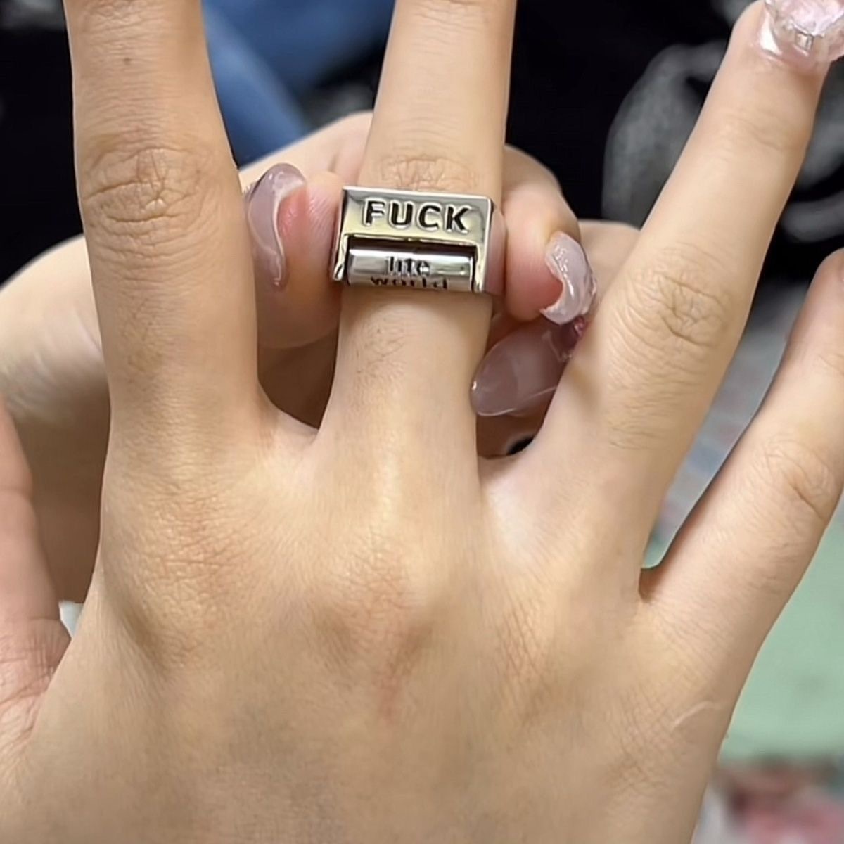 "Oppose/Love Everything" Statement Ring Adjustable Statement Ring Punk-Style Flip Ring Adjustable Flipping Swear Word Ring