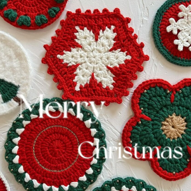 Handmade Crochet Christmas Coasters Artisan-Made Holiday Crochet Decorations with Holiday Cheer Christmas Decorations