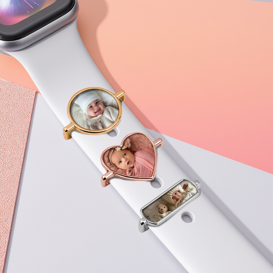 Gifts for Family Custom Kid Photo Engraved Watch Strap Charm Personalized Smartwatch Beaded Accessory Photo Apple Watch Charms