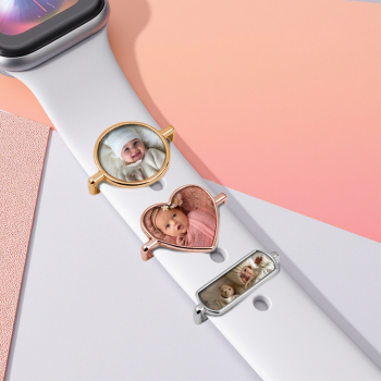 Gifts for Family Custom Kid Photo Engraved Watch Strap Charm Personalized Smartwatch Beaded Accessory Photo Apple Watch Charms
