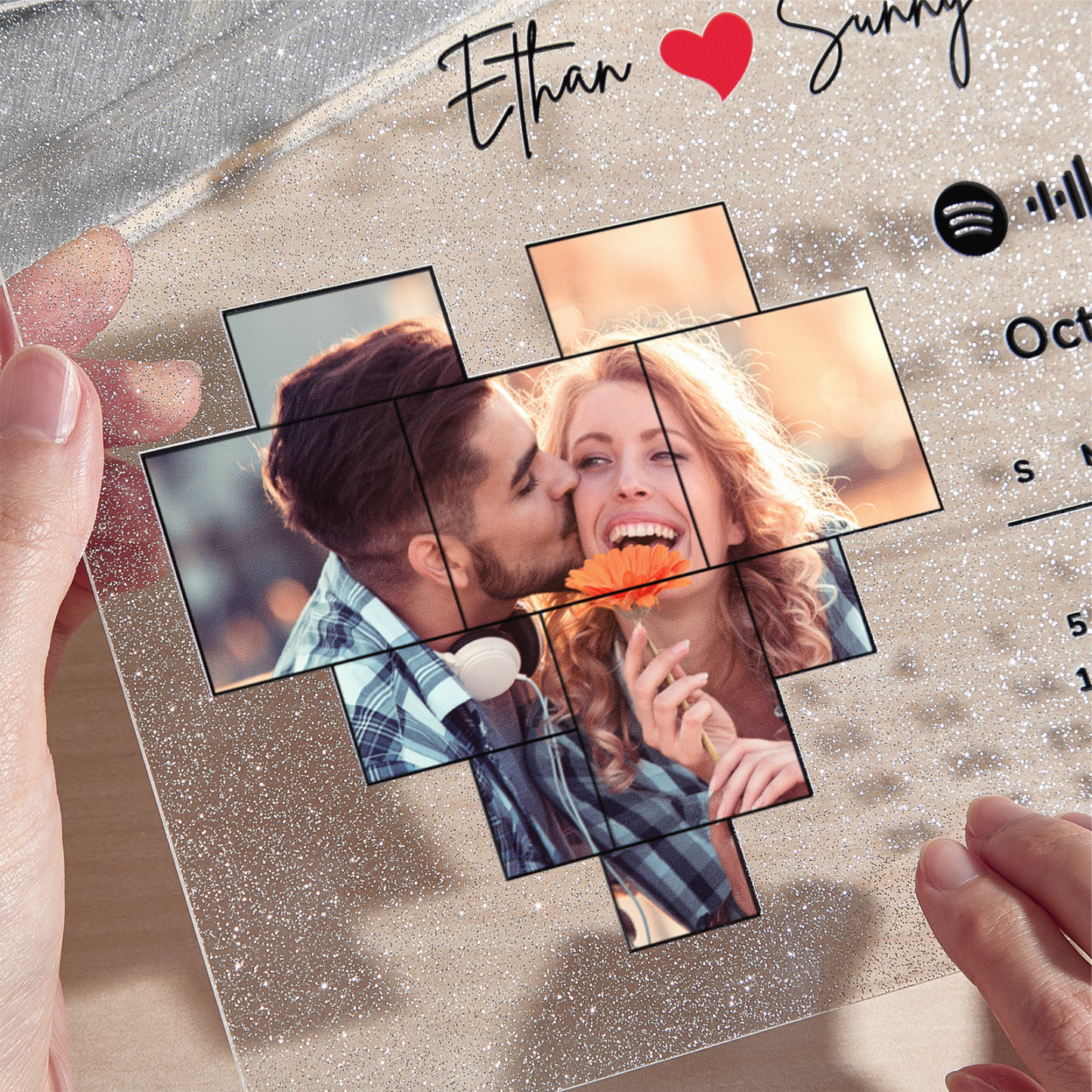 Personalied Photo Calendar Glitter Acrylic Plaque Spotify Song Decor Anniversary Gift