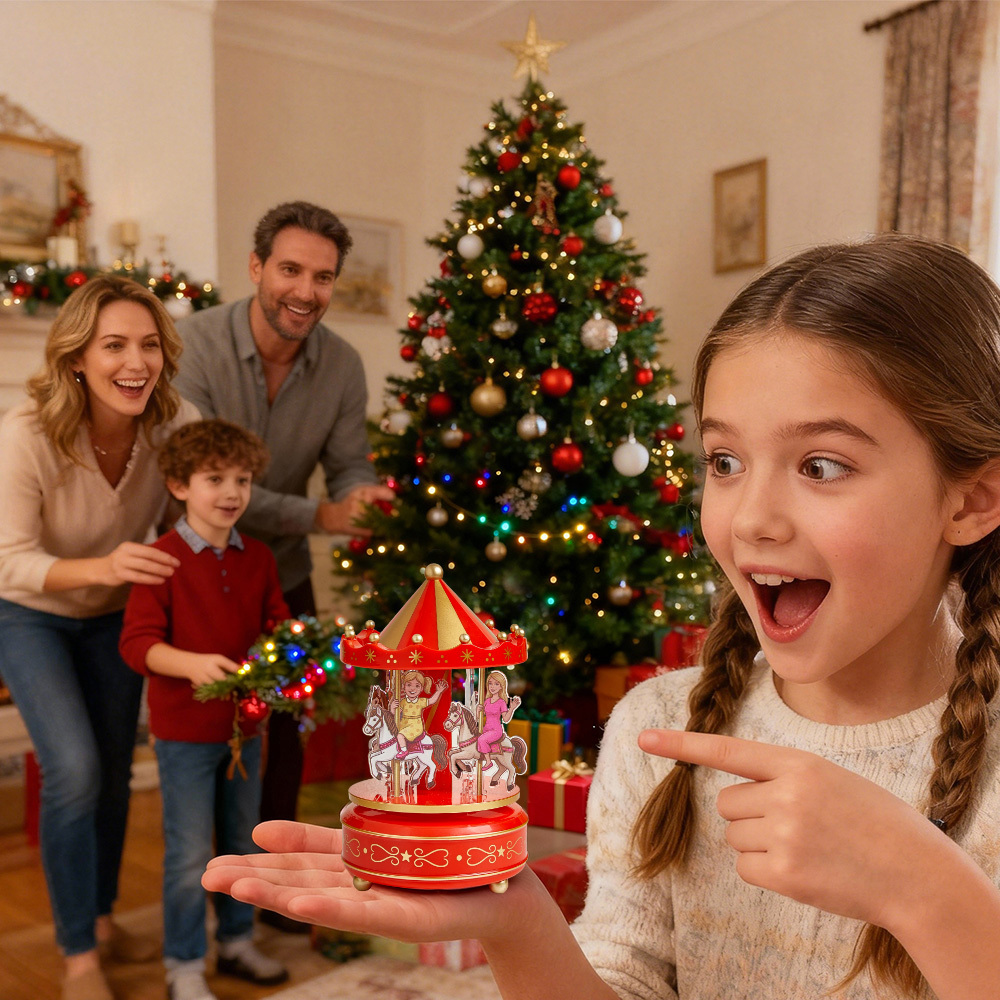 Custom Portrait Carousel Music Box Ornament Family Member Desktop Decoration Gift For Family - namenecklace