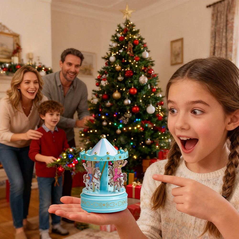 Custom Portrait Carousel Music Box Ornament Family Member Desktop Decoration Gift For Family - namenecklace