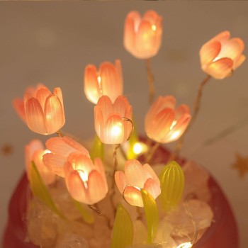 DIY Tulip Night Light Kit Handmade Flower Pot Lamp Creative Handcrafted Tulip Flower LED Lamp DIY Material Pack