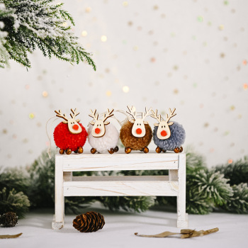 Cute Reindeer Pom-Pom Ornaments Set Adorable Wool Felt Reindeer Hanging Decoration Set of 4 Fluffy Reindeer Christmas Tree Ornaments