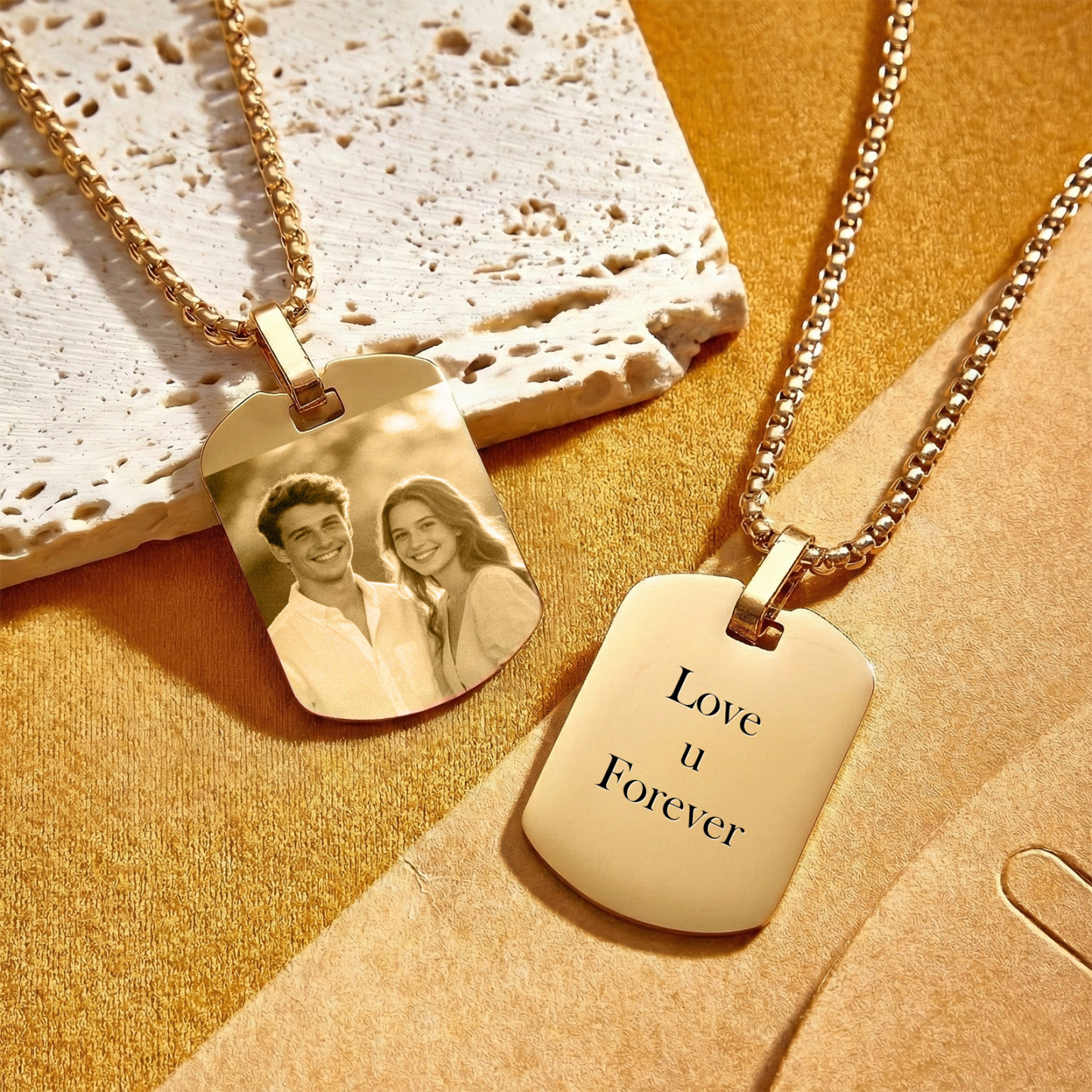 Custom Photo Tag Necklace Personalized Picture Pendant Memorial Jewelry Gift for Men Dad Boyfriend