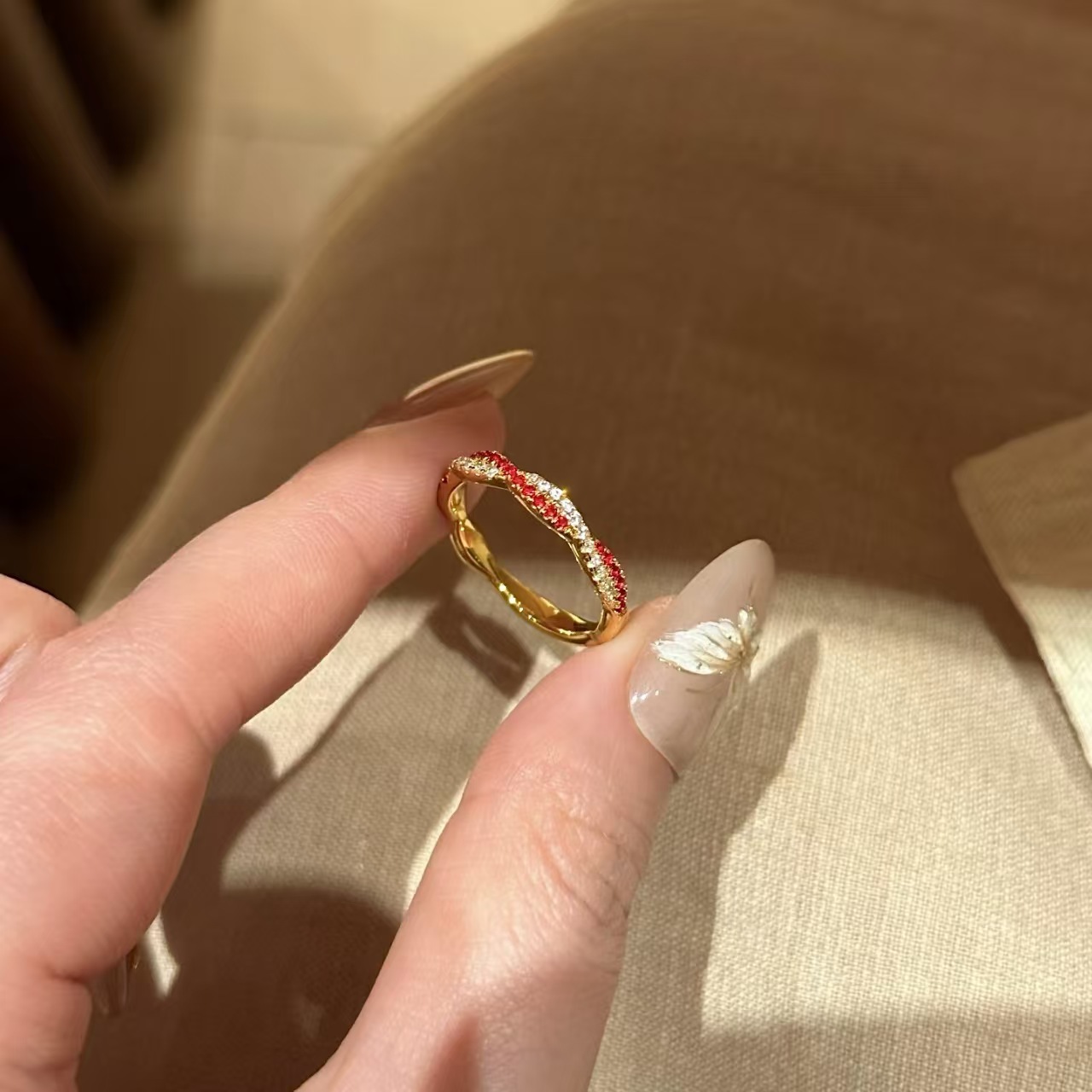 Personalized Two Birthstone Twisted Wave Ring Custom Wavy Promise Ring Interlocking Wave Gemstone Statement Ring