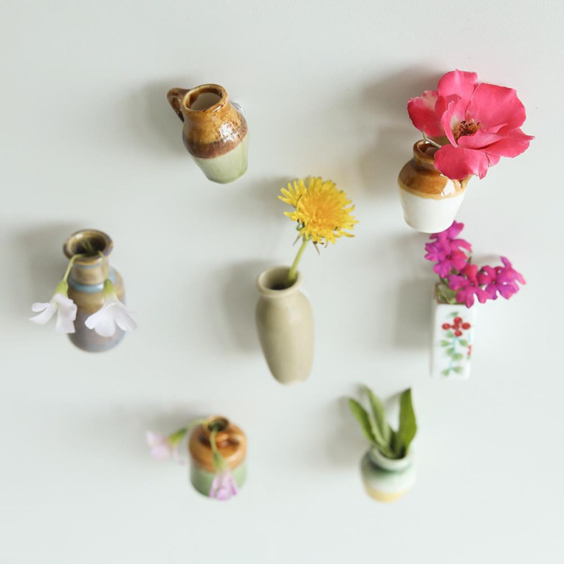 Mother's Day Gift Magnetic Ceramic Fridge Magnet Jingdezhen Ceramic Vase Fridge Magnet Mini Ceramic Flower Vase Fridge Magnet