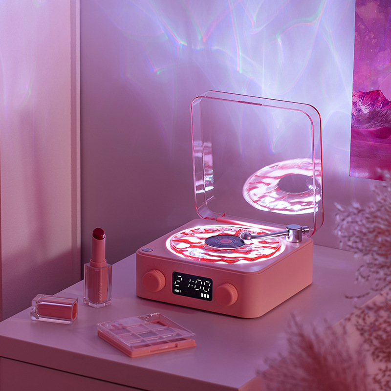 Retro Mini TurntaRetro Mini Wave Turntable White Noise Machine & Bluetooth Speaker - 7 Colors, 4 Soothing Sounds, RGB/Breathing LED Bedside Night Light/Clock